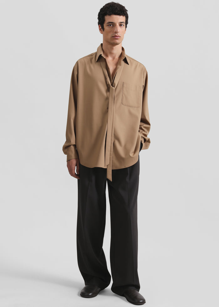 Sinclair Neck Tie Shirt - Camel