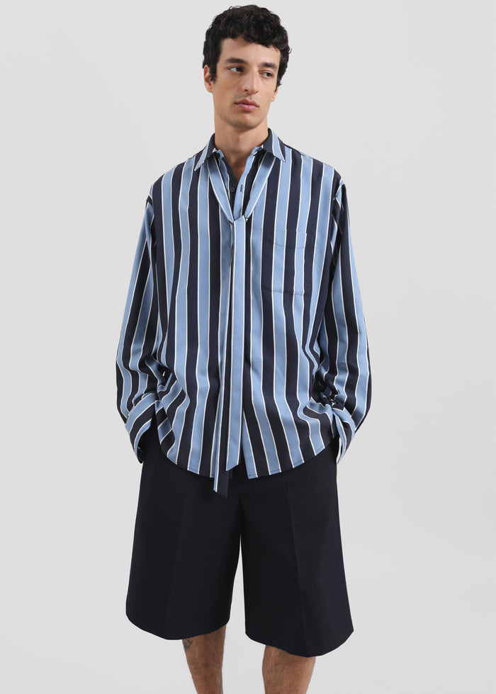Sinclair Neck Tie Shirt - Navy Stripe