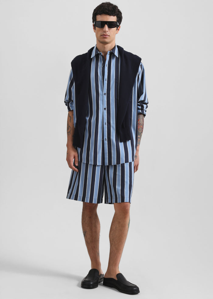 Sinclair Neck Tie Shirt - Navy Stripe