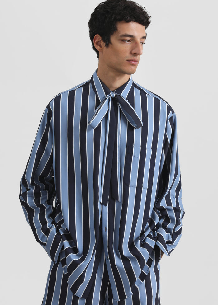 Sinclair Neck Tie Shirt - Navy Stripe