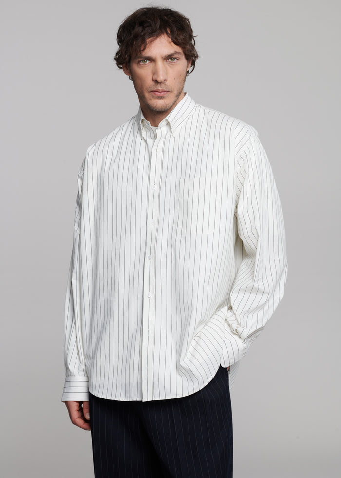 Sinclair Poplin Shirt - White/Black Stripe