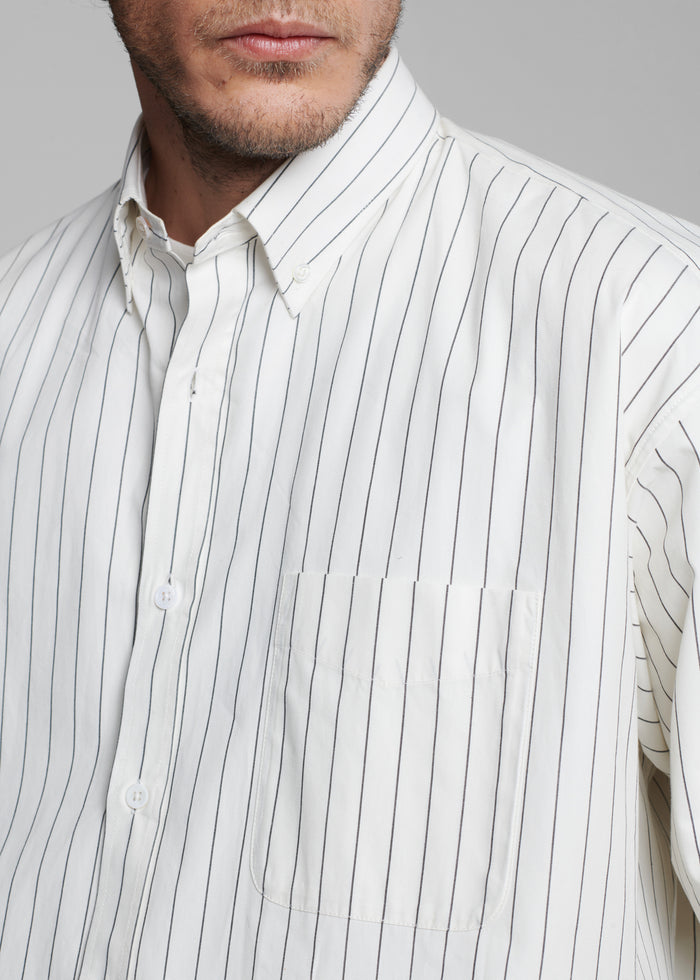 Sinclair Poplin Shirt - White/Black Stripe