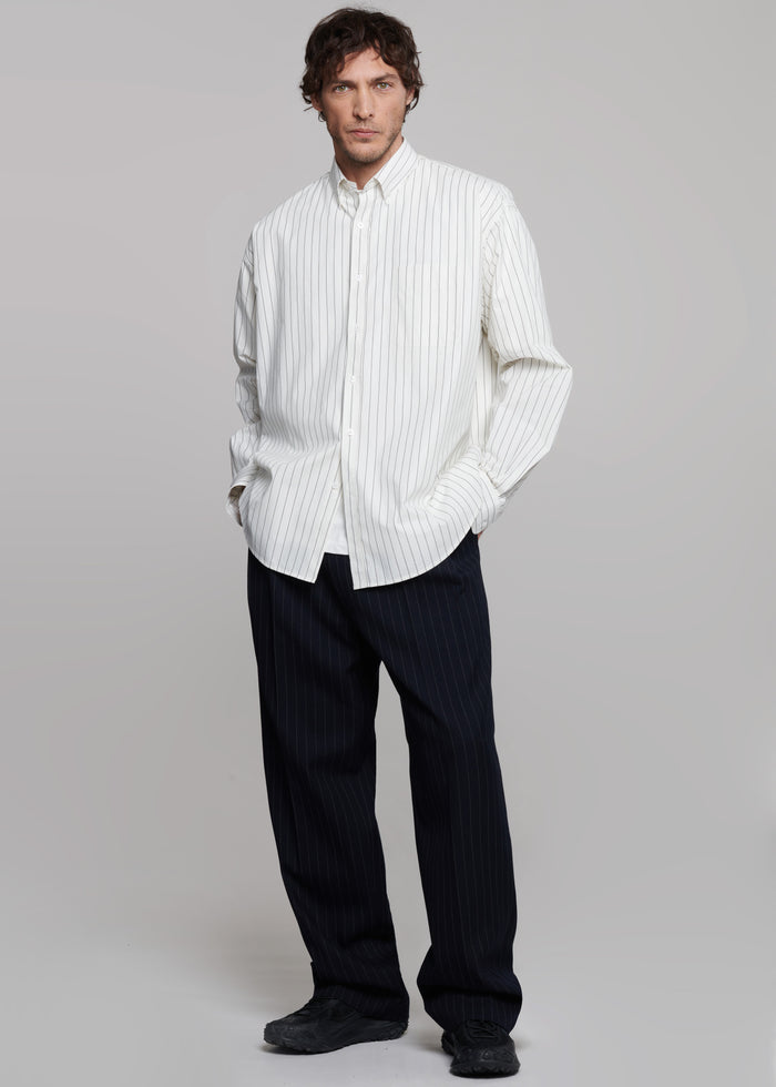 Sinclair Poplin Shirt - White/Black Stripe