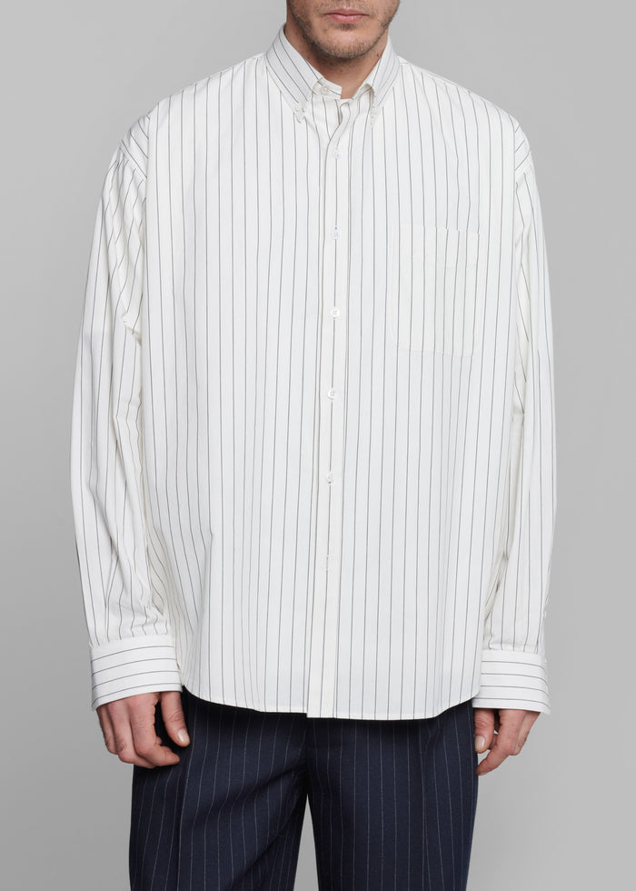 Sinclair Poplin Shirt - White/Black Stripe
