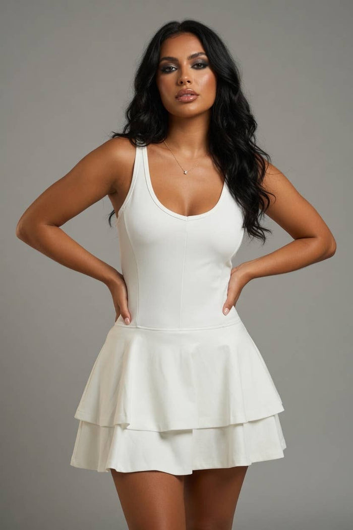 SLEEVELESS FIT-AND-FLARE DRESS WITH TIERED SKIRT