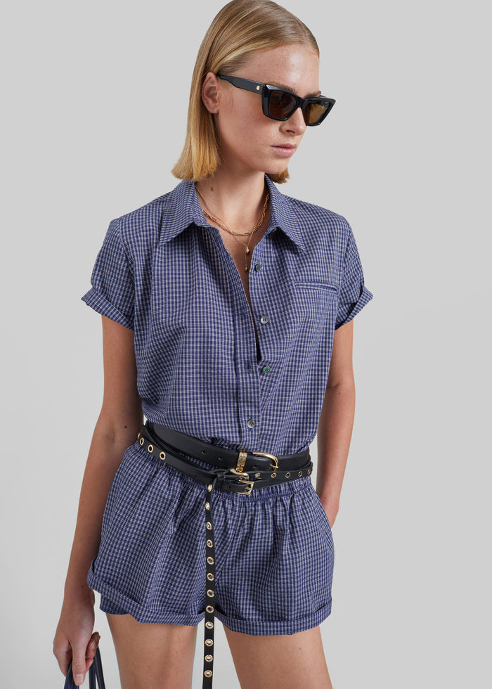 Solaro Short Sleeve Shirt - Navy Plaid