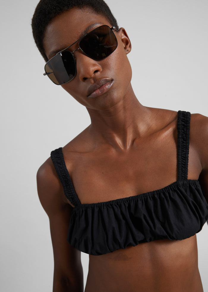 Solea Gathered Poplin Bralette - Black