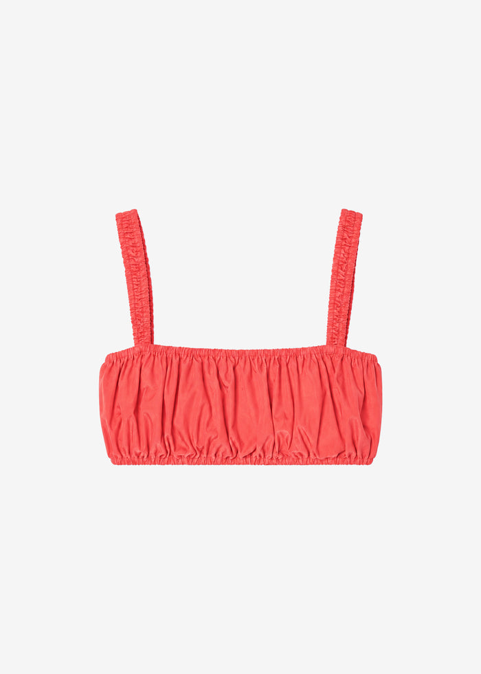 Solea Gathered Poplin Bralette - Coral Red