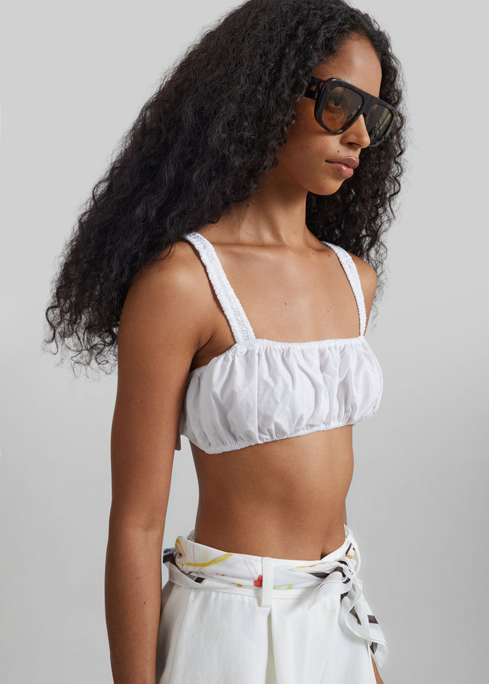 Solea Gathered Poplin Bralette - White
