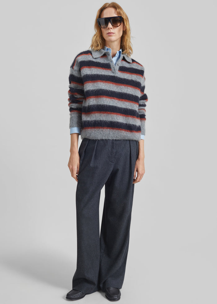Sorlia Mohair Polo Sweater - Grey Multi Stripe