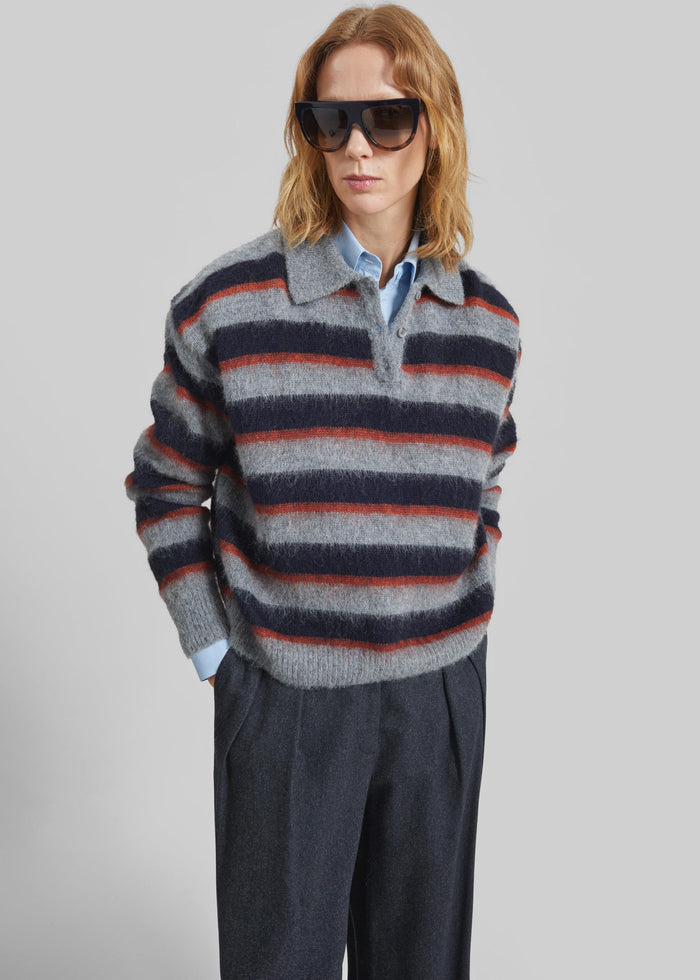 Sorlia Mohair Polo Sweater - Grey Multi Stripe