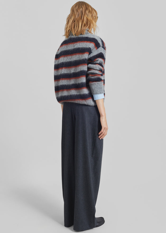 Sorlia Mohair Polo Sweater - Grey Multi Stripe