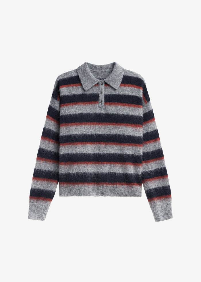 Sorlia Mohair Polo Sweater - Grey Multi Stripe