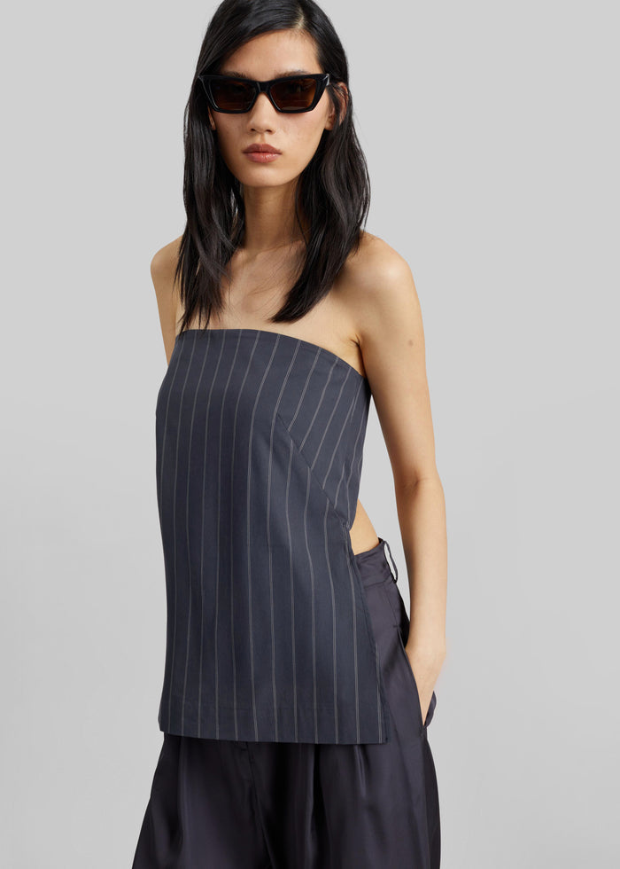 St. Agni Strapless Rouleau Tie Top - Ink Stripe