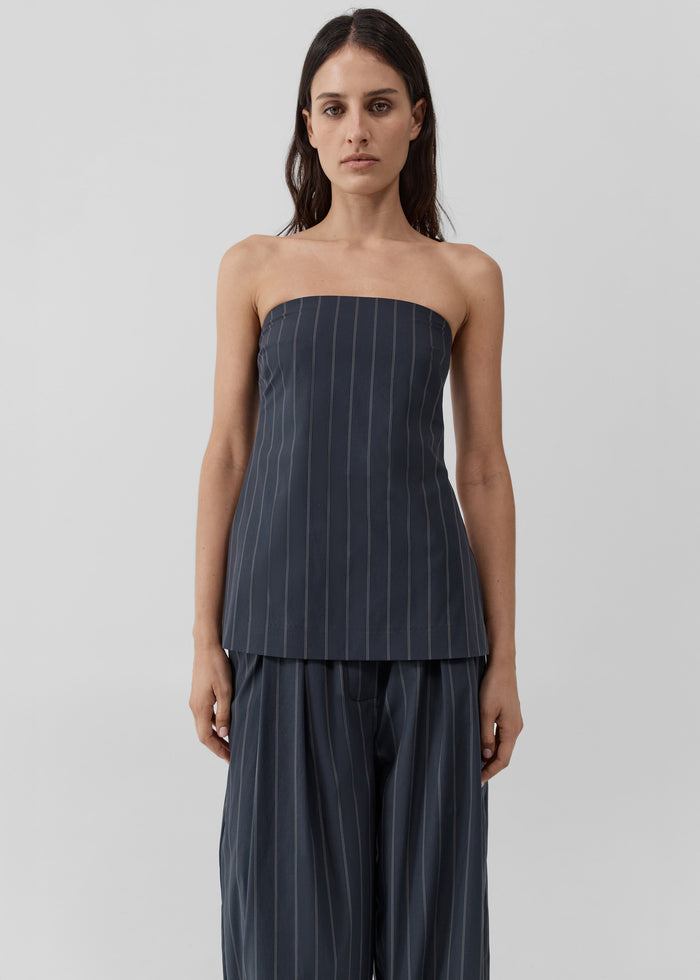 St. Agni Strapless Rouleau Tie Top - Ink Stripe
