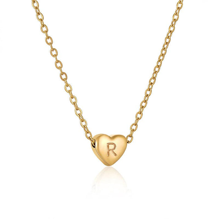 Stainless Steel Heart-shaped Alphabet Pendant Necklace: R (including chain)