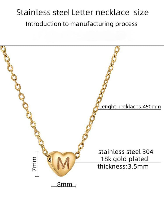 Stainless Steel Heart-shaped Alphabet Pendant Necklace: R (including chain)
