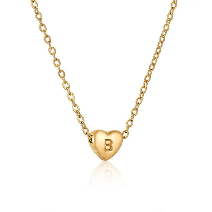 Stainless Steel Heart-shaped Alphabet Pendant Necklace: R (including chain)