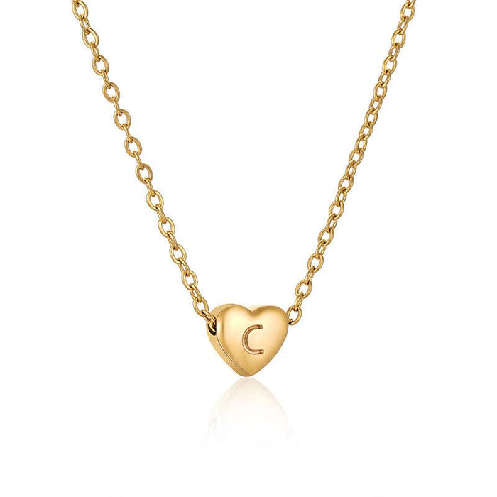 Stainless Steel Heart-shaped Alphabet Pendant Necklace: R (including chain)