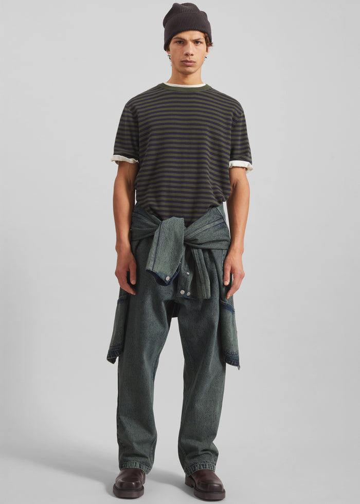 Stanmore Knit T-Shirt - Green/Blue Stripe