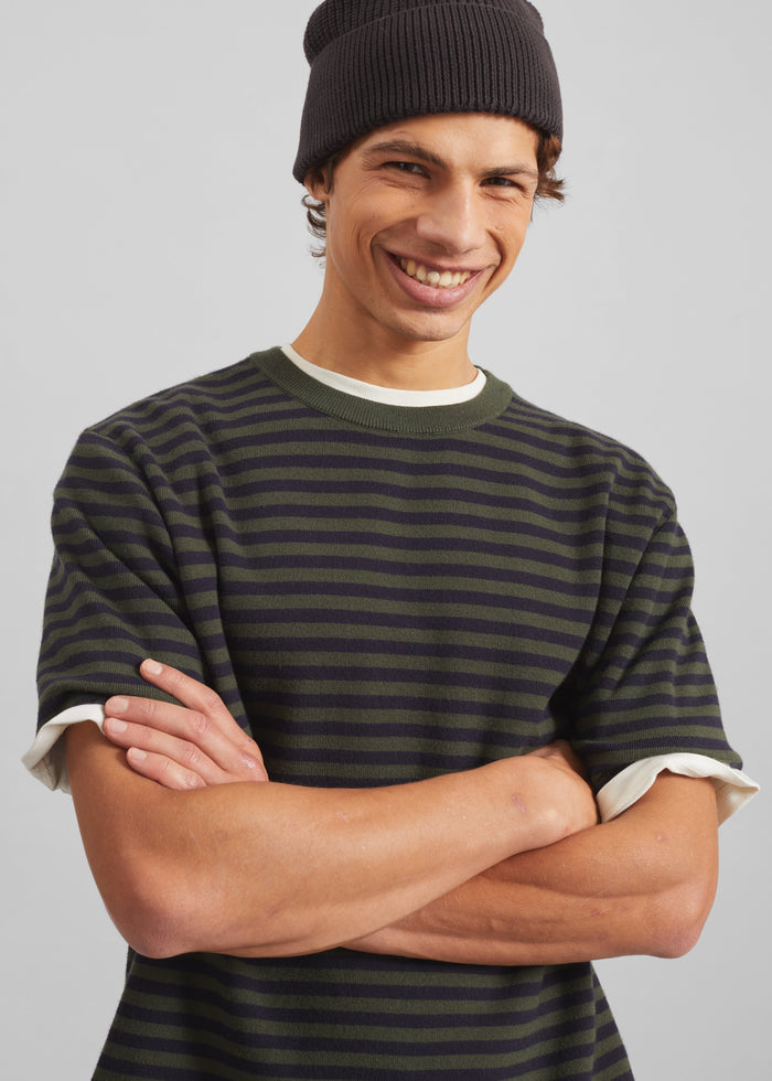 Stanmore Knit T-Shirt - Green/Blue Stripe