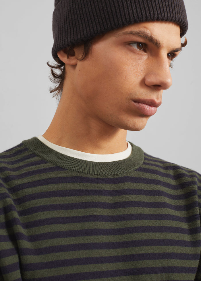 Stanmore Knit T-Shirt - Green/Blue Stripe