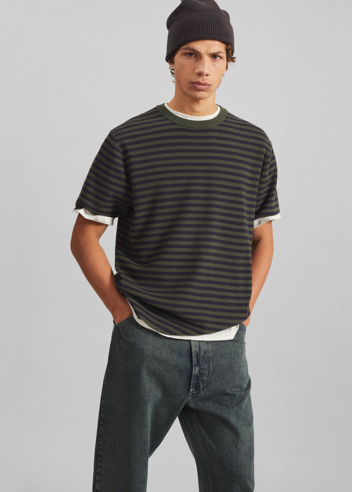 Stanmore Knit T-Shirt - Green/Blue Stripe