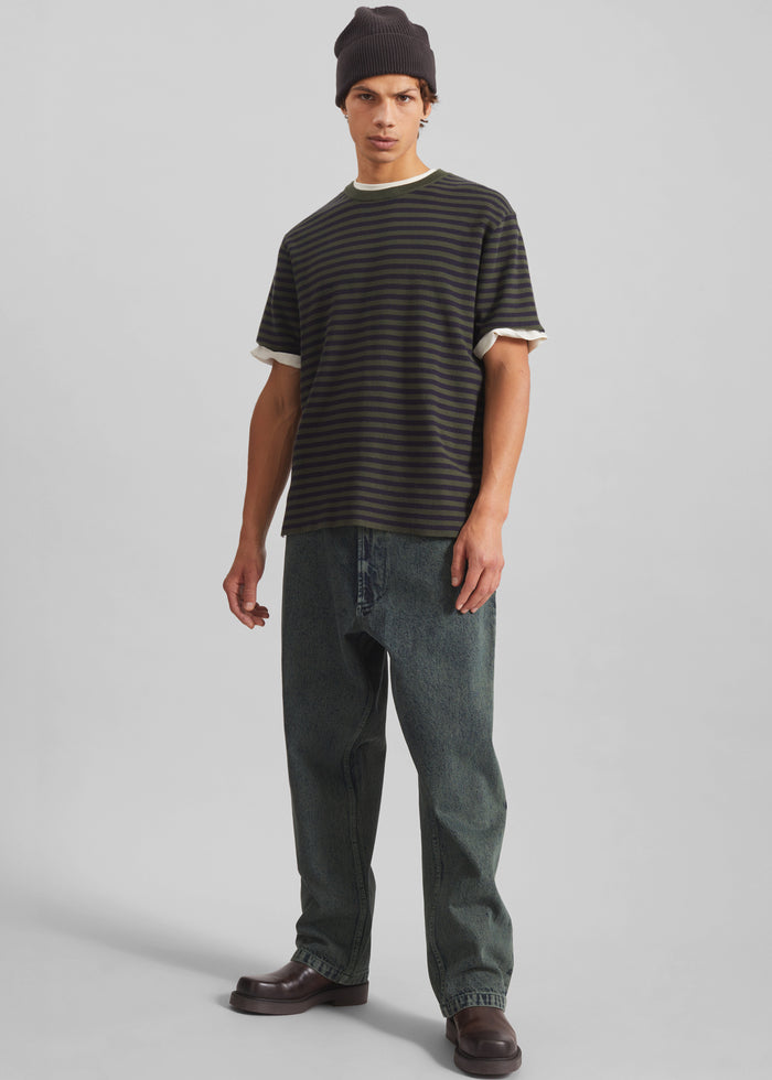 Stanmore Knit T-Shirt - Green/Blue Stripe