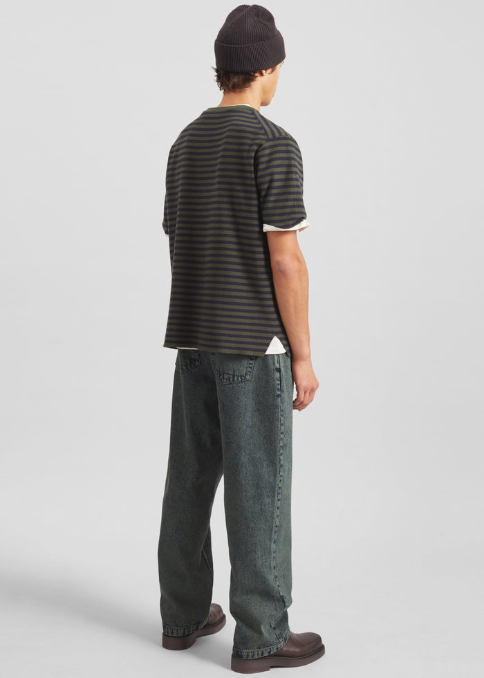Stanmore Knit T-Shirt - Green/Blue Stripe