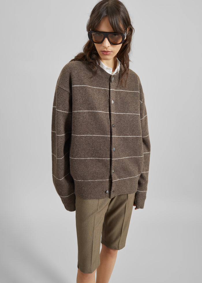 Stenvad Crewneck Cardigan - Brown/White Stripe