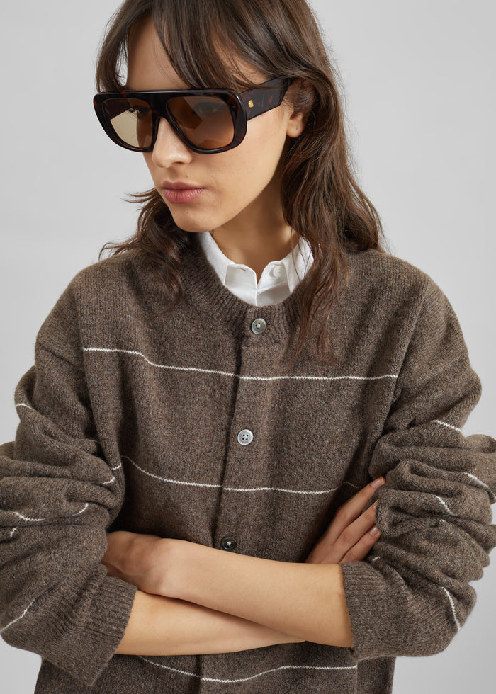 Stenvad Crewneck Cardigan - Brown/White Stripe