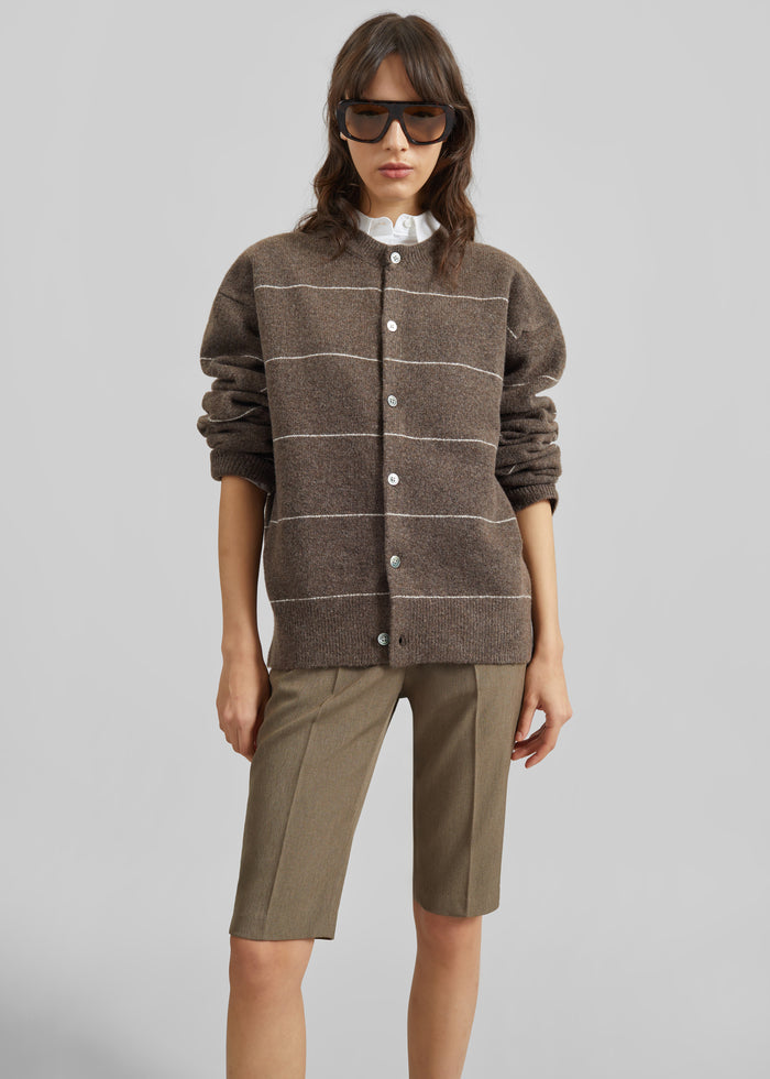Stenvad Crewneck Cardigan - Brown/White Stripe