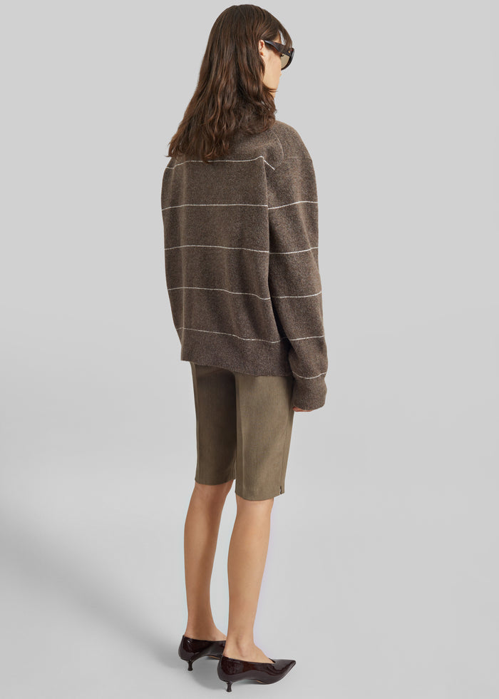 Stenvad Crewneck Cardigan - Brown/White Stripe