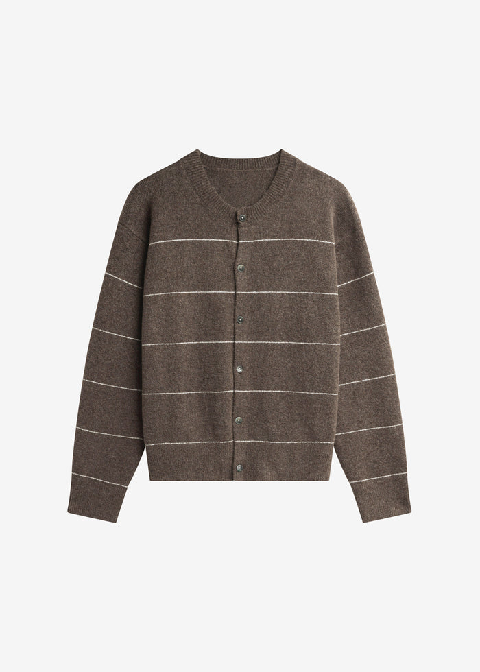 Stenvad Crewneck Cardigan - Brown/White Stripe