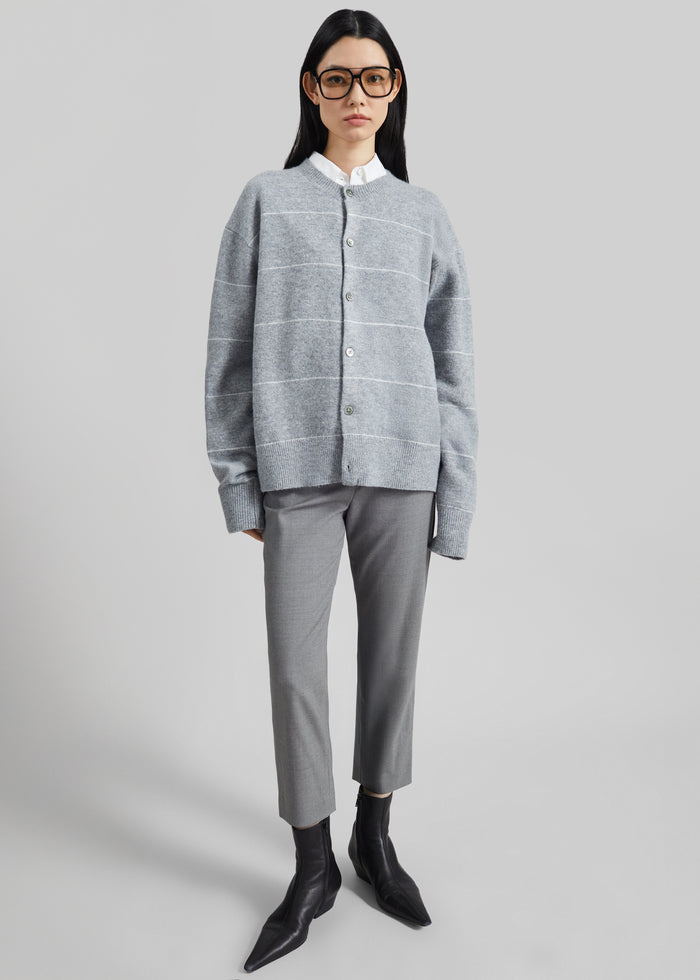 Stenvad Crewneck Cardigan - Grey/White Stripe