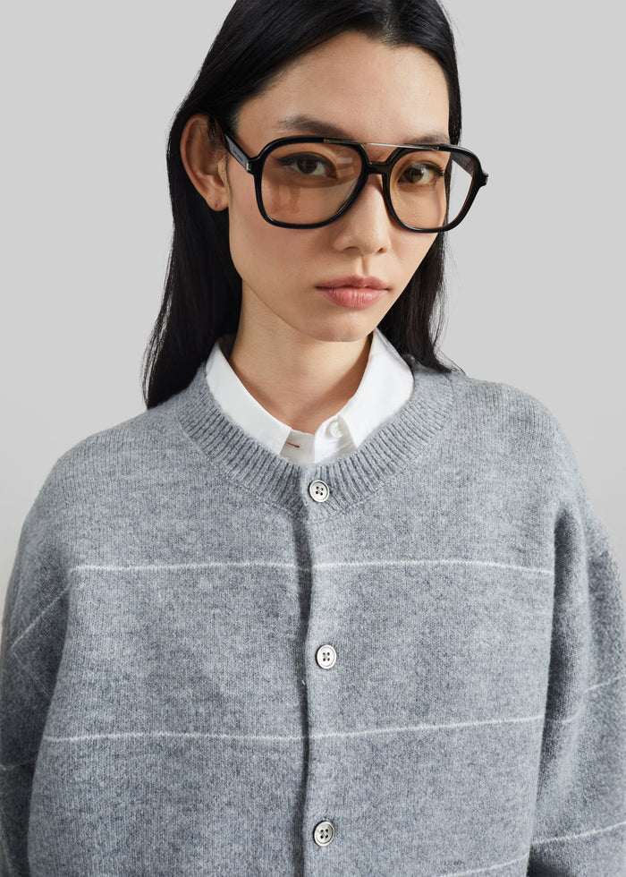 Stenvad Crewneck Cardigan - Grey/White Stripe
