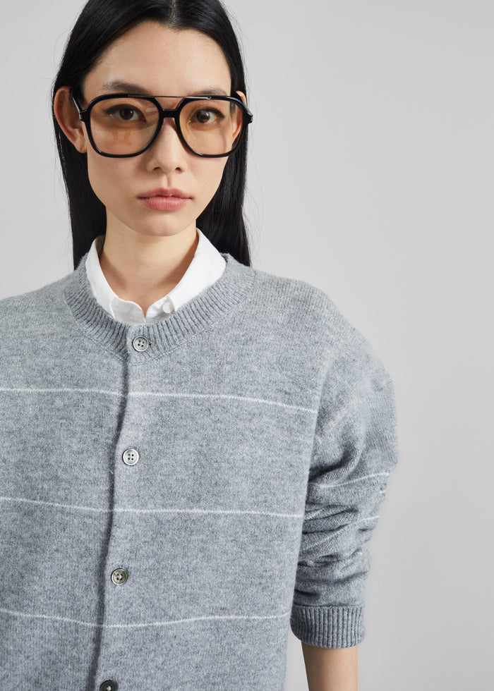 Stenvad Crewneck Cardigan - Grey/White Stripe
