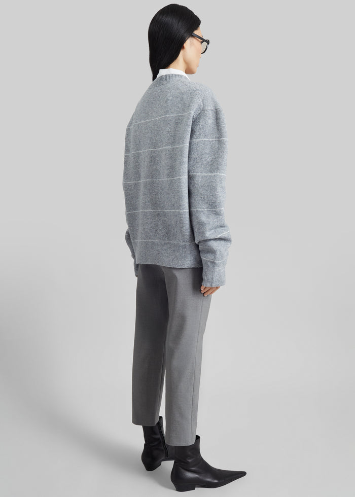 Stenvad Crewneck Cardigan - Grey/White Stripe