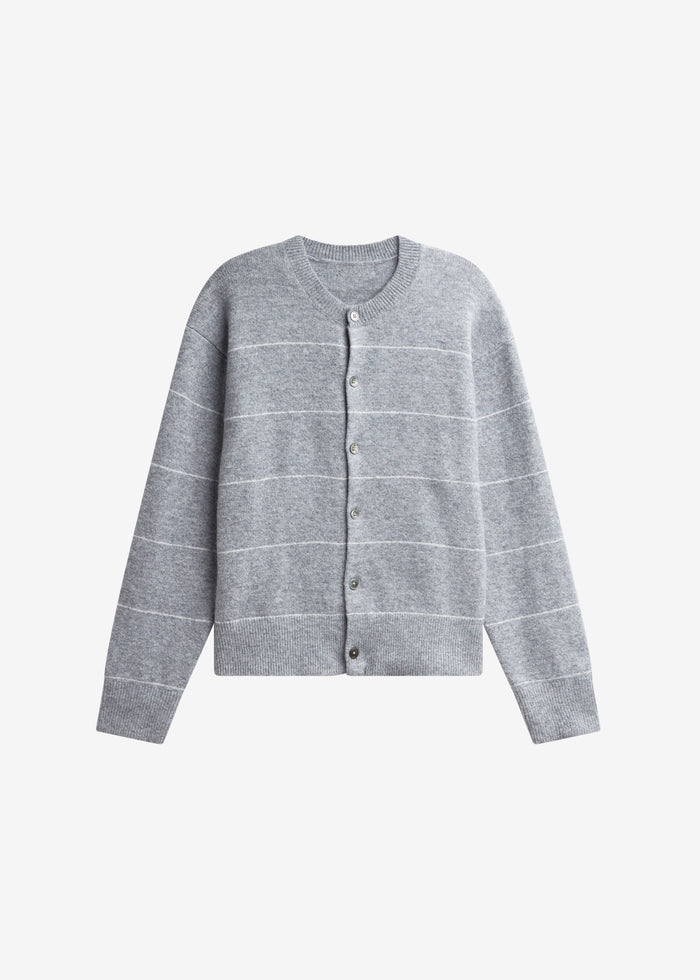Stenvad Crewneck Cardigan - Grey/White Stripe