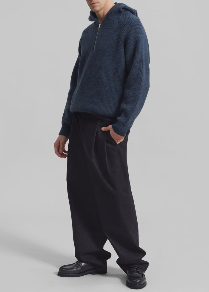 Stephen Pleated Denim Trousers - Black