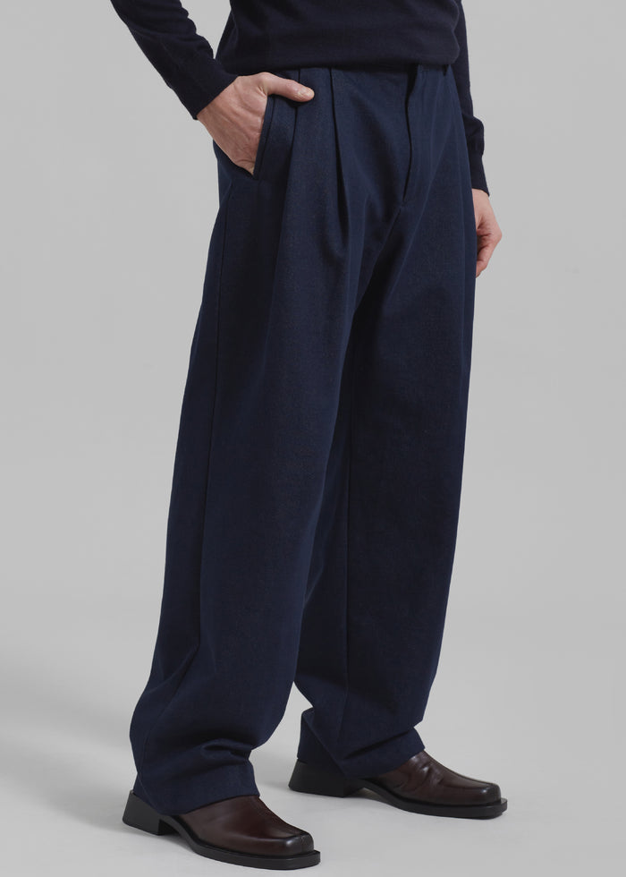 Stephen Pleated Denim Trousers - Navy