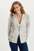 XCVI Stratford Twill/Jersey 3/4-Sleeve Blazer Jacket