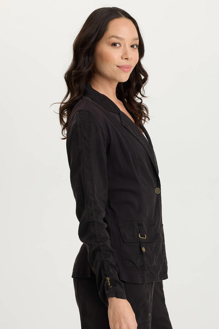 XCVI Stratford Twill/Jersey 3/4-Sleeve Blazer Jacket