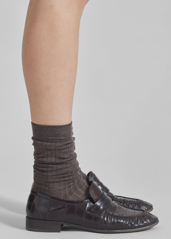 Sulza Thin Ribbed Socks - Taupe