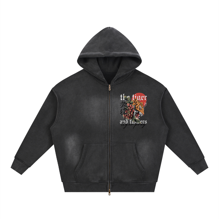 Sunfade Tiger prey Two-way Zipper Boxy Fleece Hoodie
