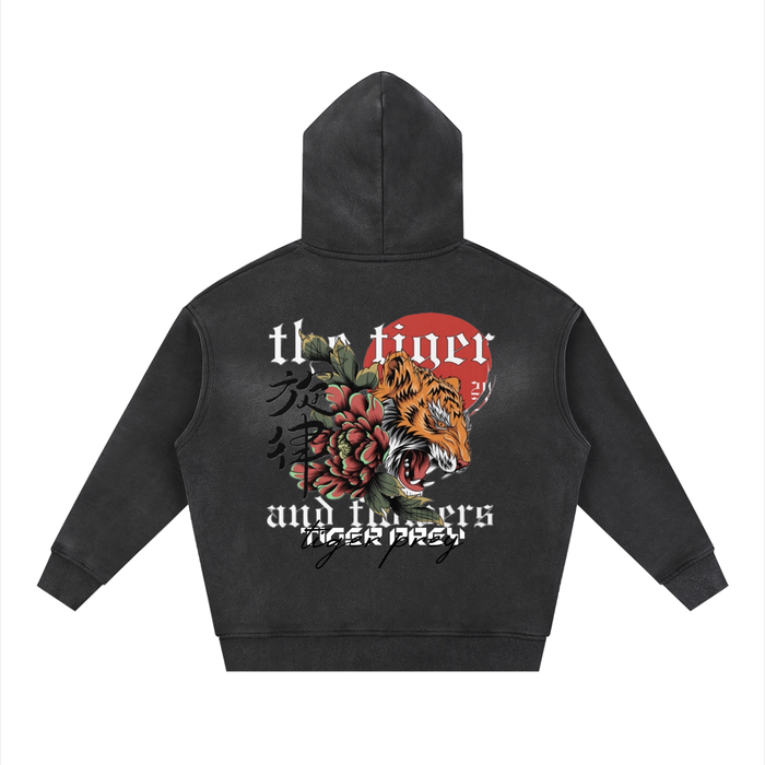 Sunfade Tiger prey Two-way Zipper Boxy Fleece Hoodie
