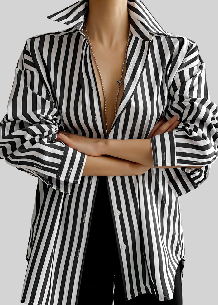 Sylvia Oxford Shirt - Black/White Stripe