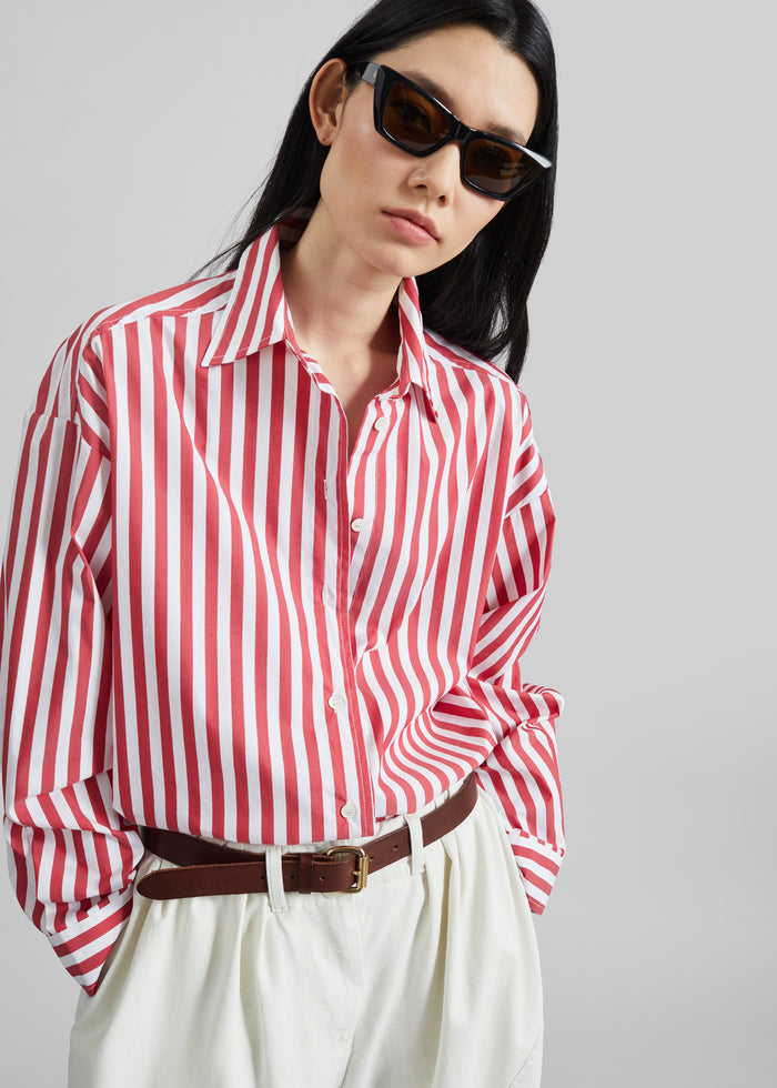 Sylvia Oxford Shirt - White/Red Stripe