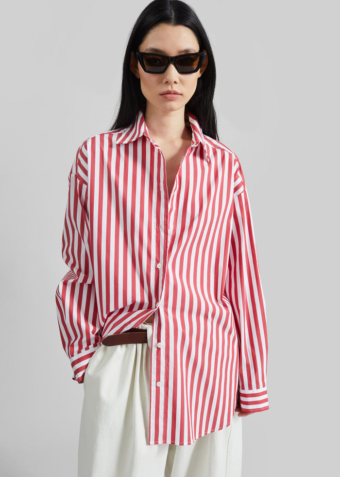 Sylvia Oxford Shirt - White/Red Stripe
