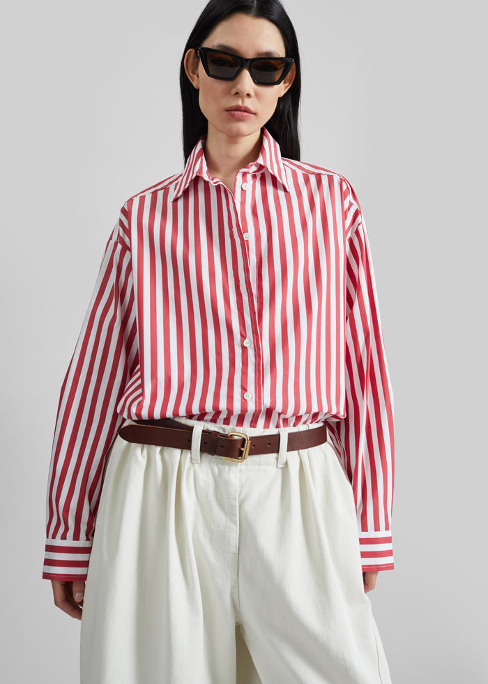 Sylvia Oxford Shirt - White/Red Stripe